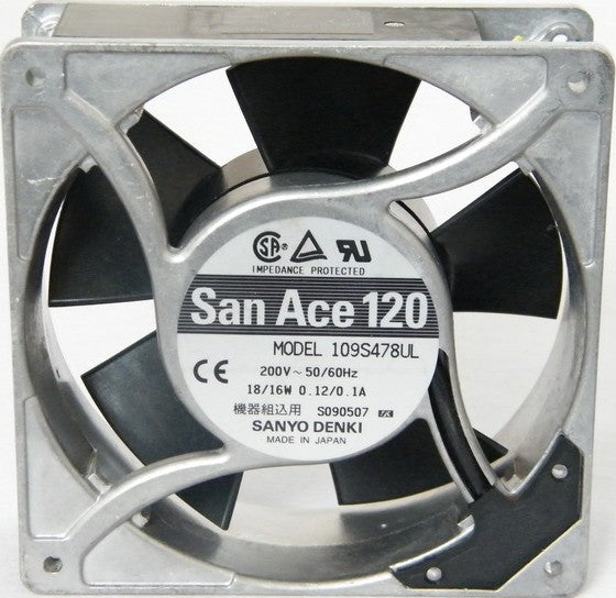 Sanyo 109S478UL 200V 0.12/0.1A 18/16W 3wires Cooling Fan - Used/ refurbished Sanyo 109S478UL 200V 0.12/0.1A 18/16W 3wires Cooling Fan - Used/ refurbished